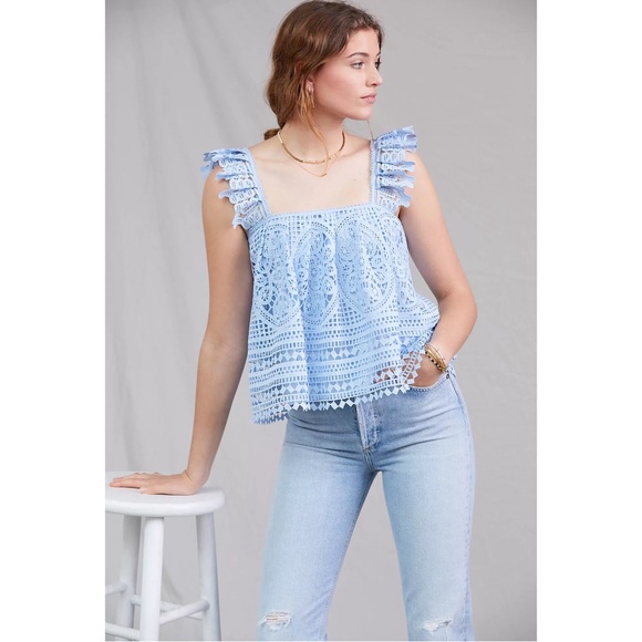 Anthropologie Ruffled Lace Tank - BLUE - NWT - XL - Picture 2 of 11